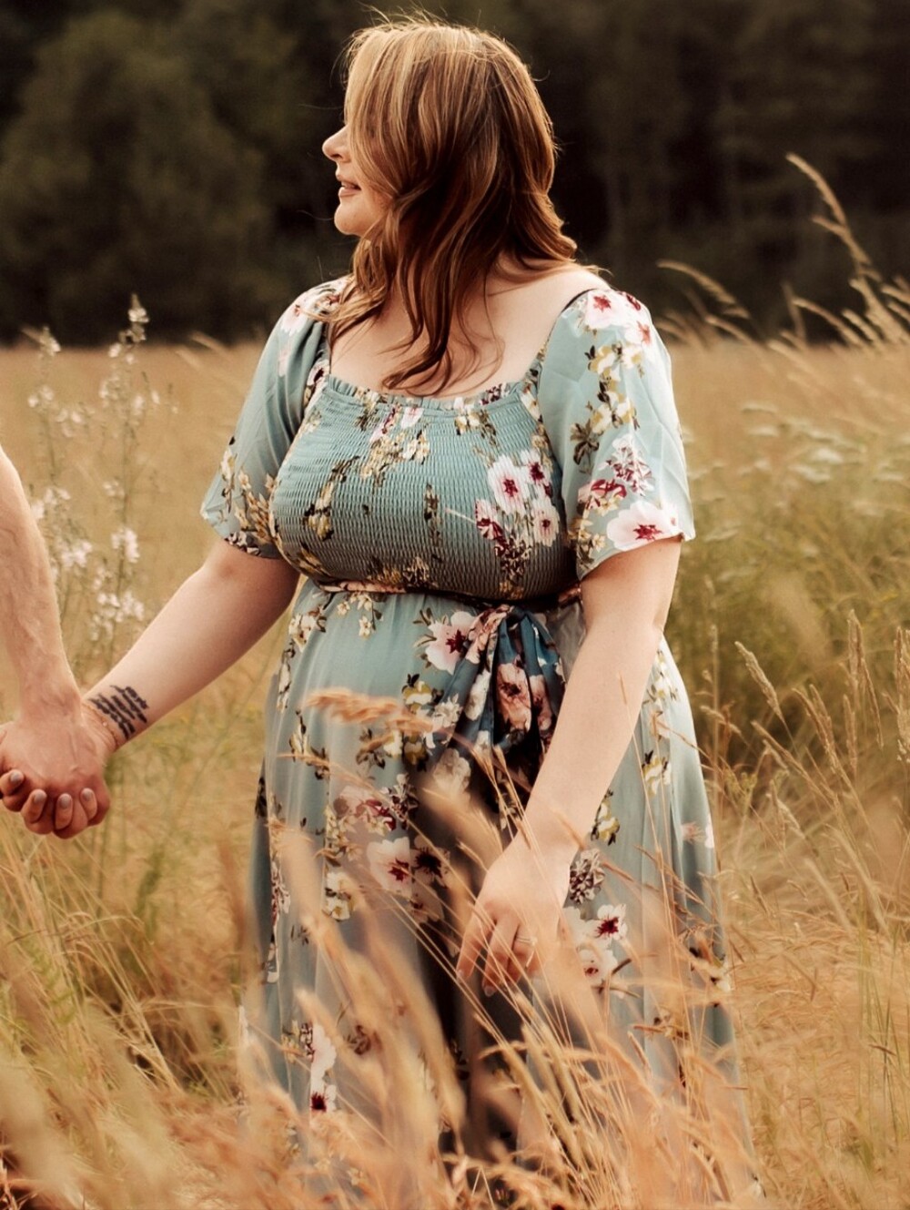 BloomChic Dusty Blue Floral Smocked Maxi Dress